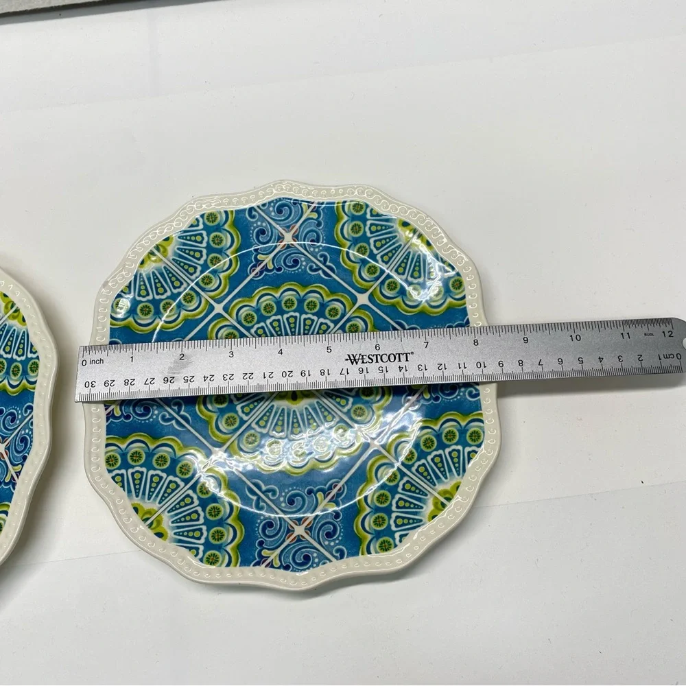 Pier 1 Imports Set of 2 Atlas Salad Plates Scalloped Edges Geometric Pattern